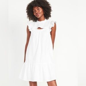 Old Navy Flutter Sleeve Cotton Poplin Smocked Cut Out Mini Swing Dress Size M
